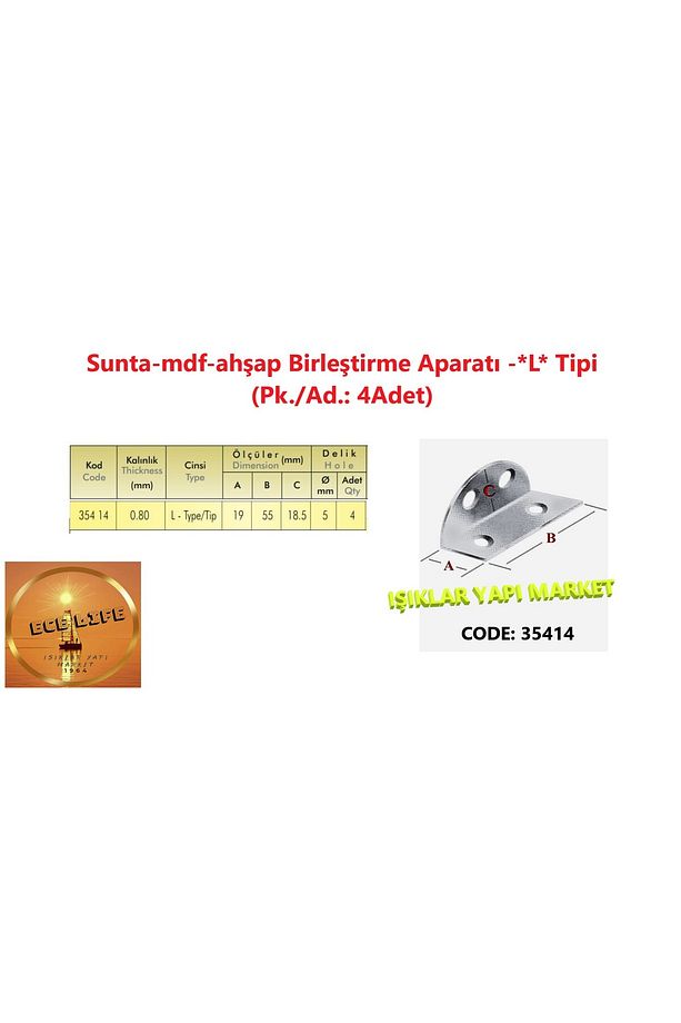 Sunta-mdf-ahşap Birleştirme Aparatı -*L* Tipi (Pk./Ad.: 4Adet) - 3