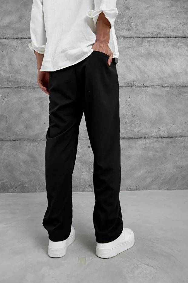 Siyah W11 Kumaş Baggy Pantolon - 4