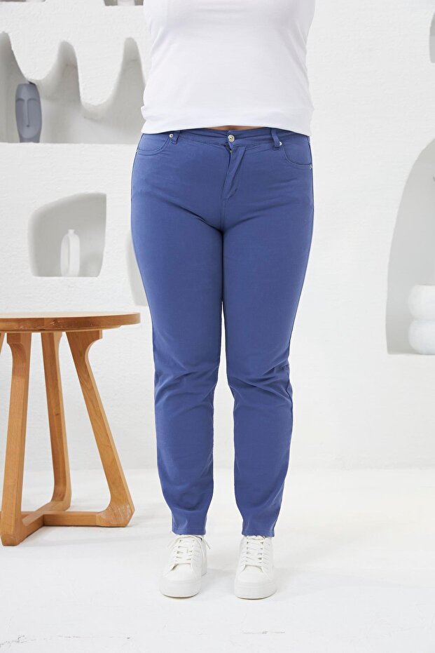 Large Size Lycra Trousers Indigo
