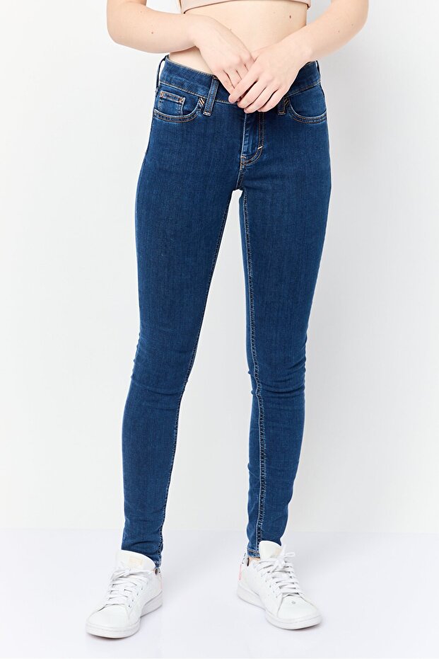 Women Skinny Fit Washed Mid Rise Stretchable Denim, Blue