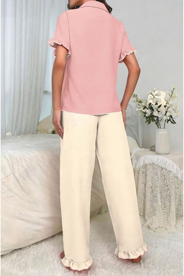 Crinkled Arabic-patterned Buttoned Pajama Set - 6