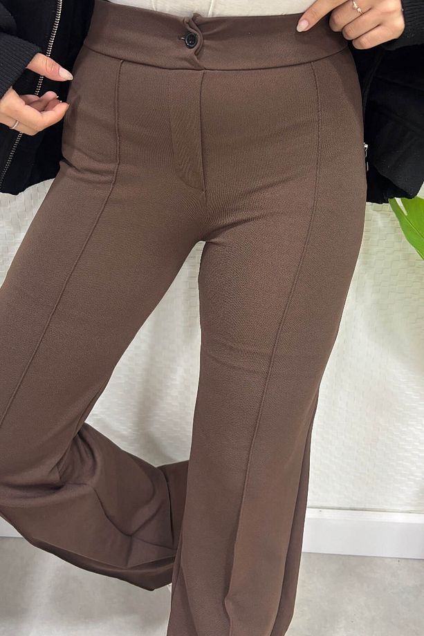 Kadın Önü Çimalı Likralı Krep Kumaş Pantalon - 3