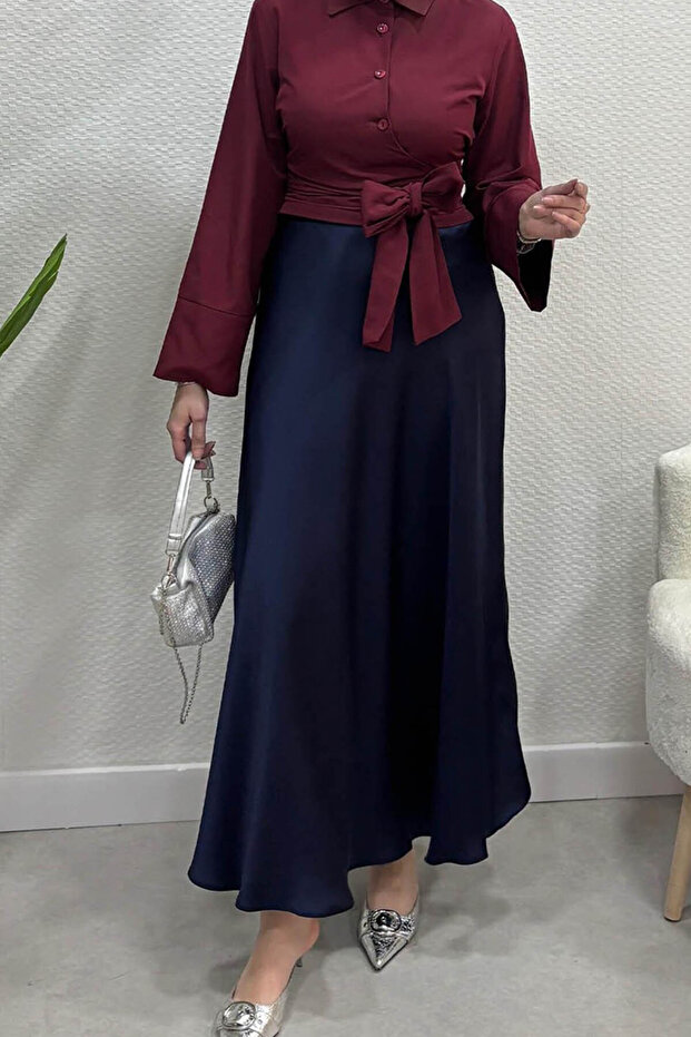 Kadın Basic Tesettür Saten Etek - 2