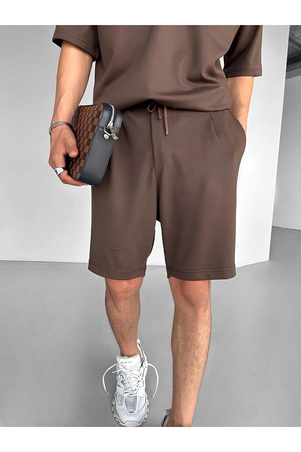 Erkek Beli Lastikli Basic Şort Kahve - 1