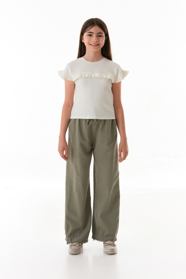 Elastic Waist Tied Tasseled Girl's Trousers