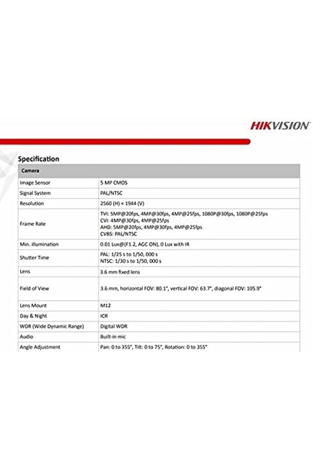 كاميرا مقاومة للعوامل الجوية بدقة 5 ميجابكسل مع ميكروفون مدمج من Hikvision DS-2CE16H0T-ITPFS باللون الأبيض - 7