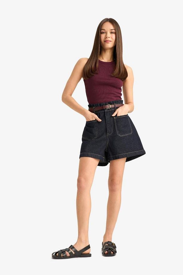 Paperbag Yüksek Bel Katlamalı Paça Jean Şort E0551ax25sm - 4