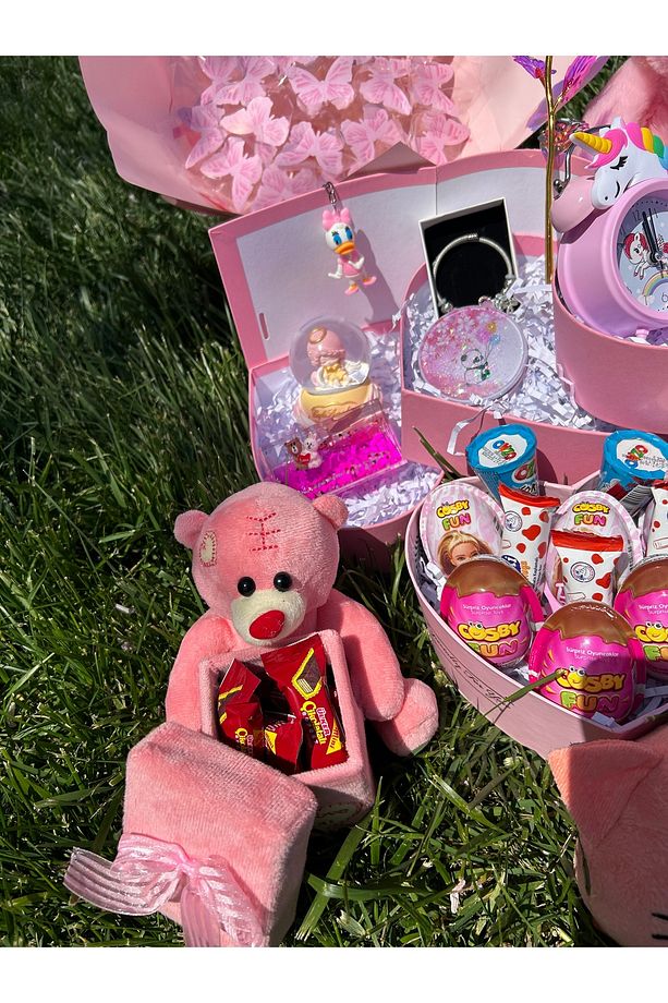 Pembe Dev Aşk Set’i kelebek Buket’i Takı Peluş Ayı Sevgiliye - 3