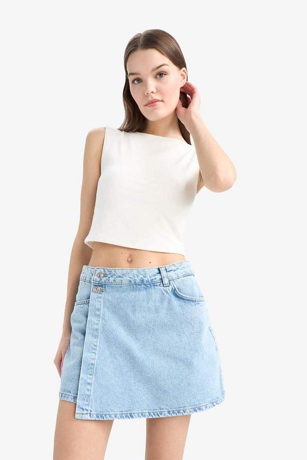 Yüksek Bel Cepli Mini Jean Şort Etek E4697ax25sm - 6