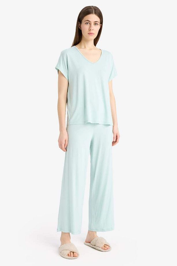 Pijama Takımı Viskon Kısa Kollu Üst Esnek Belli Uzun Alt-fall In Love E0264ax25sp - 4