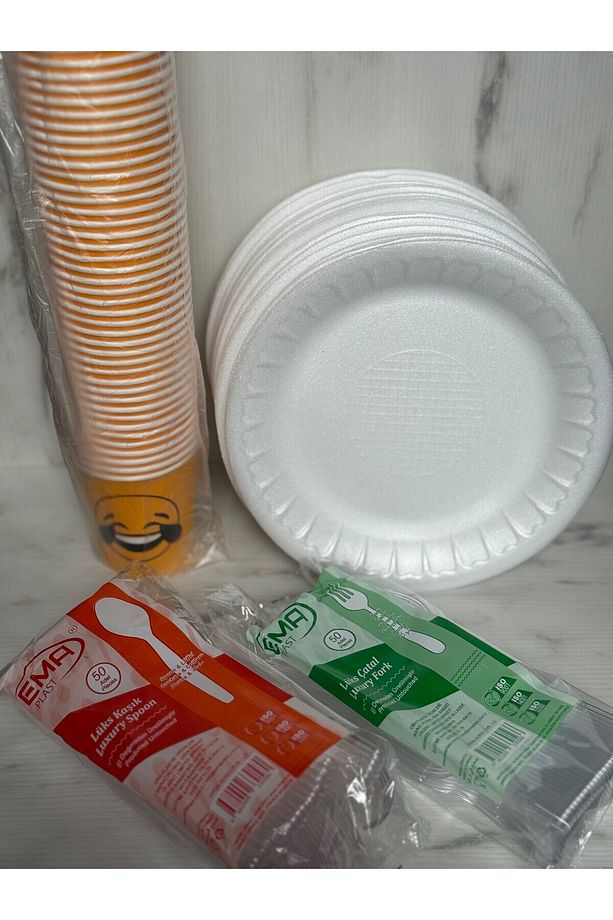 Yuvarlak Orta Boy Tabak - Karton Bardak - Kaşık - Çatal40 Adet Piknik ve Kullan At Set Maycup - 2