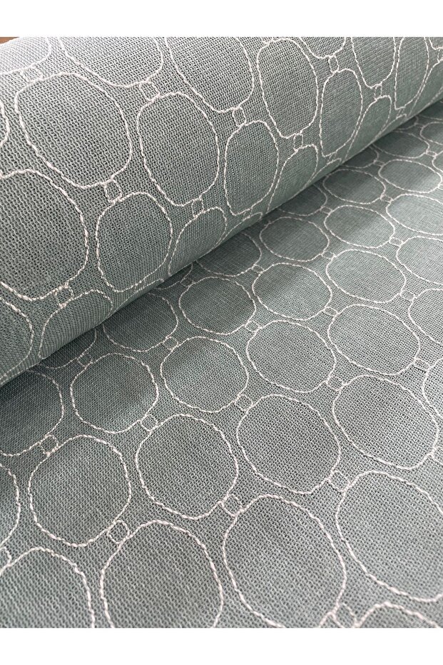 Geometric Patterned Fabric with Green Background on 135 cm Width |   Modern Upholstery & Decorative Fabric - 1