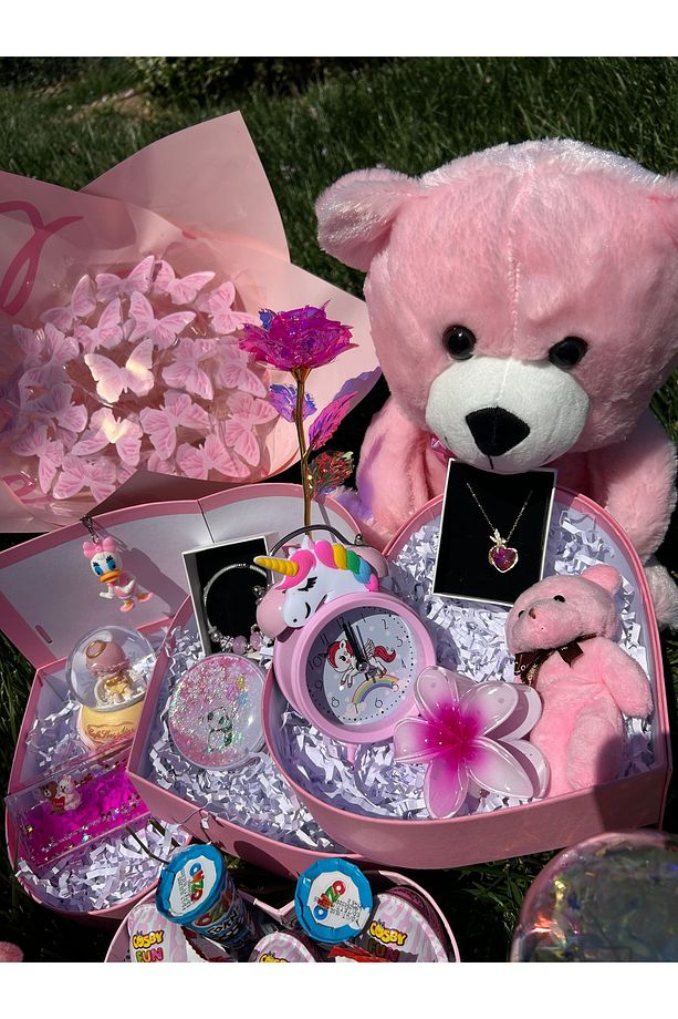 Pembe Dev Aşk Set’i kelebek Buket’i Takı Peluş Ayı Sevgiliye - 2
