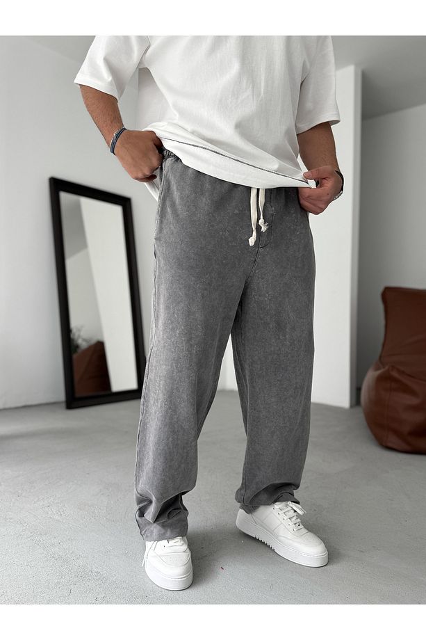 Antrasit Yıkamalı İnce Baggy Eşofman JJ-92 - 4