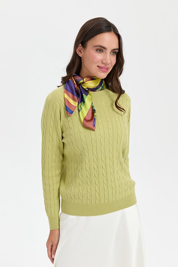 Women's Crew Neck Braided Sweater A.Green