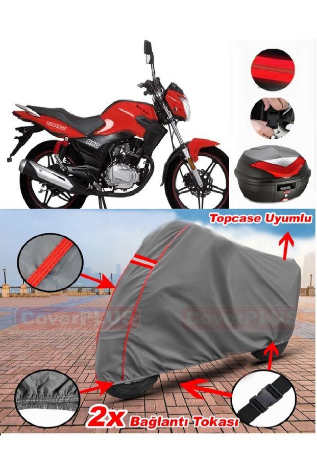 Ramzey Qm 250 Rear Bag Compatible Motor Tarpaulin Motorcycle Tarpaulin Red Stitched Gray