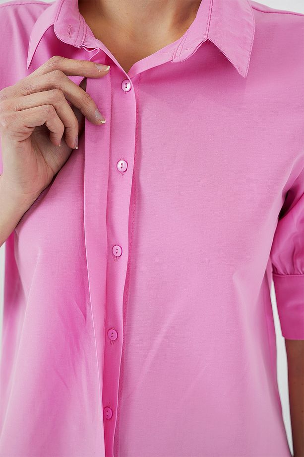 Kadın Kısa Kol Gömlek 20312 - Pembe - 4