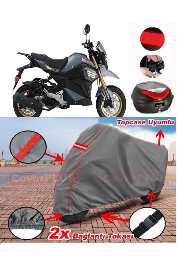 Yuki Hammer 50 Rear Bag Compatible Motor Tarpaulin Motorcycle Tarpaulin Red Stitched Gray