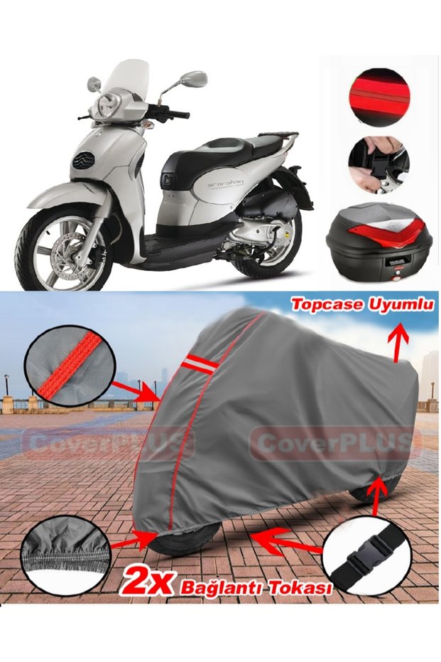 Aprilia Scarabeo 100 Rear Bag Compatible Motor Tarpaulin Motorcycle Tarpaulin Red Stitched Gray