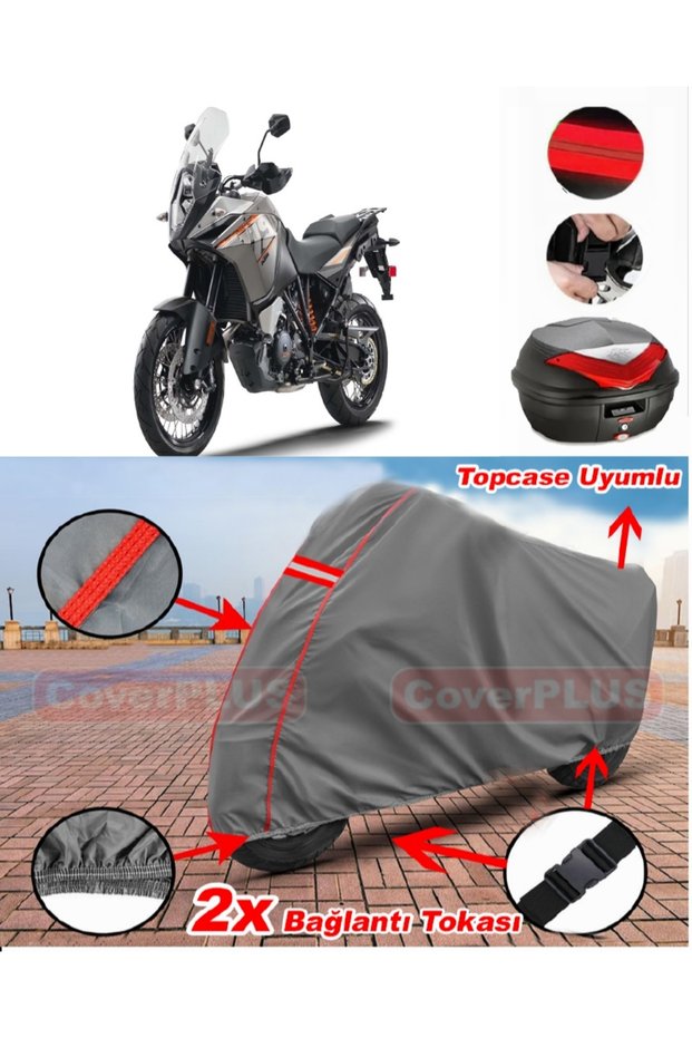 Ktm 1190 Adventure Rear Bag Compatible Motor Tarpaulin Motorcycle Tarpaulin Red Stitched Gray