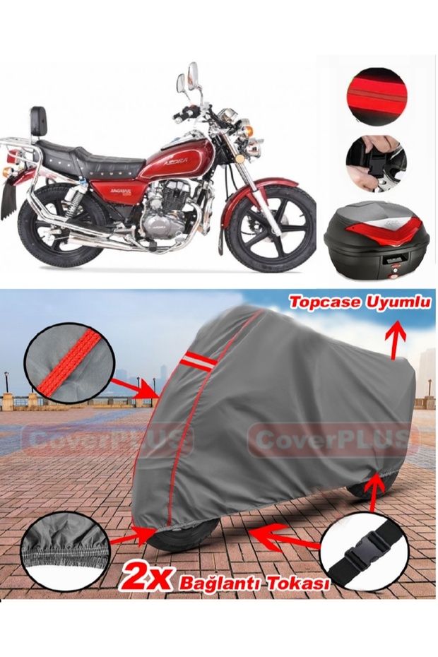 Arora Ar 150-A Jaguar Rear Bag Compatible Engine Tarpaulin Motorcycle Tarpaulin Red Stitched Gray