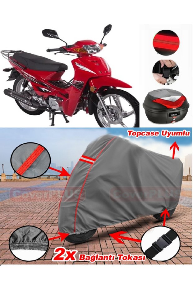 Ramzey Rmz Cup 100 Rear Bag Compatible Motor Tarpaulin Motorcycle Tarpaulin Red Stitched Gray