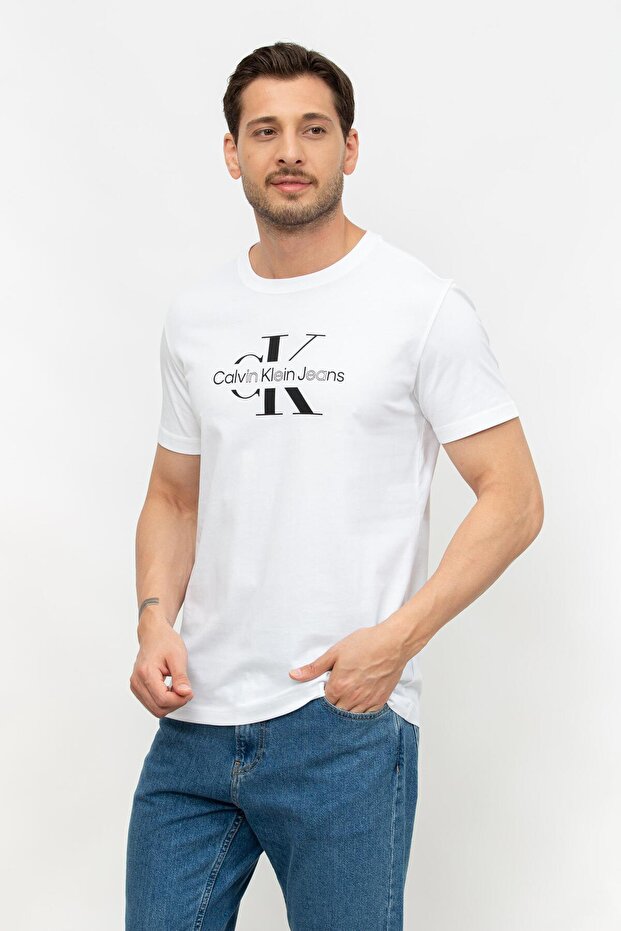 Disrupted Outline Monologo Erkek Bisiklet Yaka T-Shirt Beyaz - 2