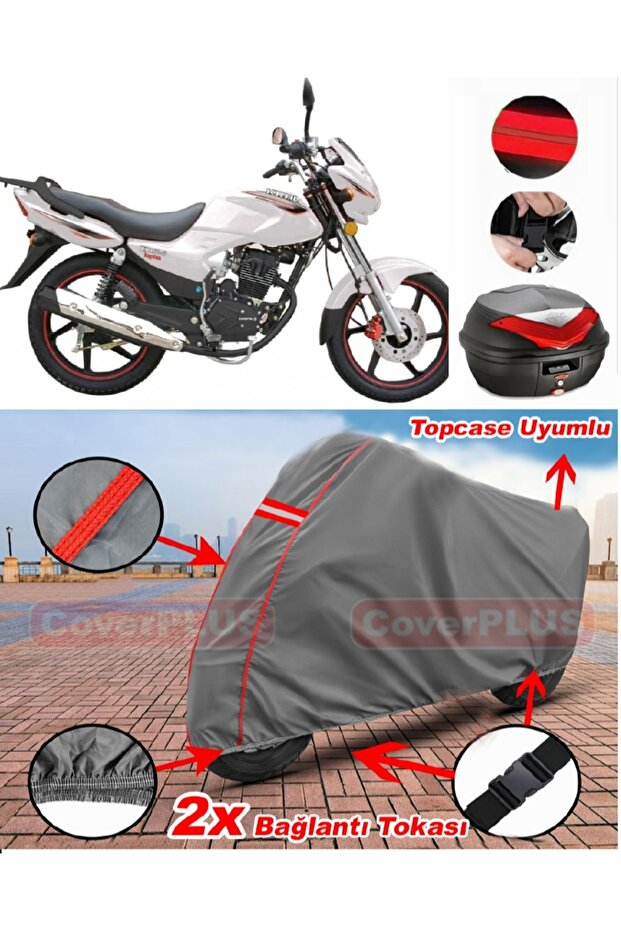 Kral Motor Kr-150-G Rear Bag Compatible Engine Tarpaulin Motorcycle Tarpaulin Red Stitched Gray