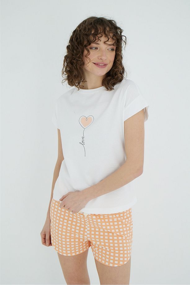 Pötikareli Kalp Desenli Şort Pijama Takımı - 3