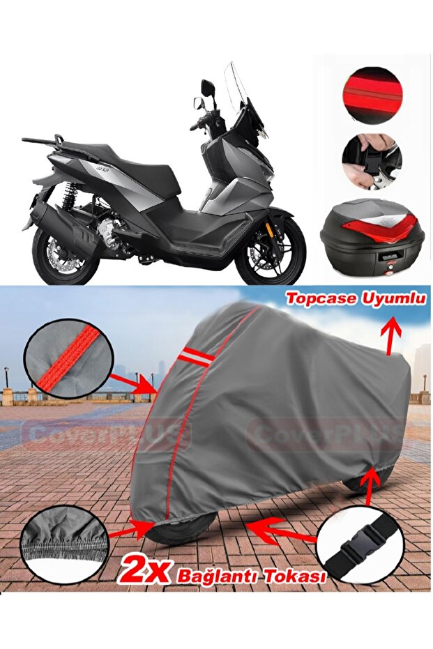 Voge Sr3 Topcase Compatible Motor Tarpaulin Motorcycle Tarpaulin Red Stitched Gray