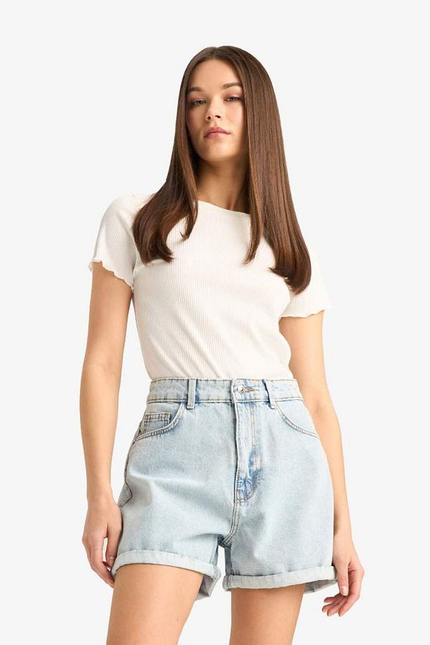 Mom Fit Yüksek Bel Jean Şort E0927ax25sm - 5
