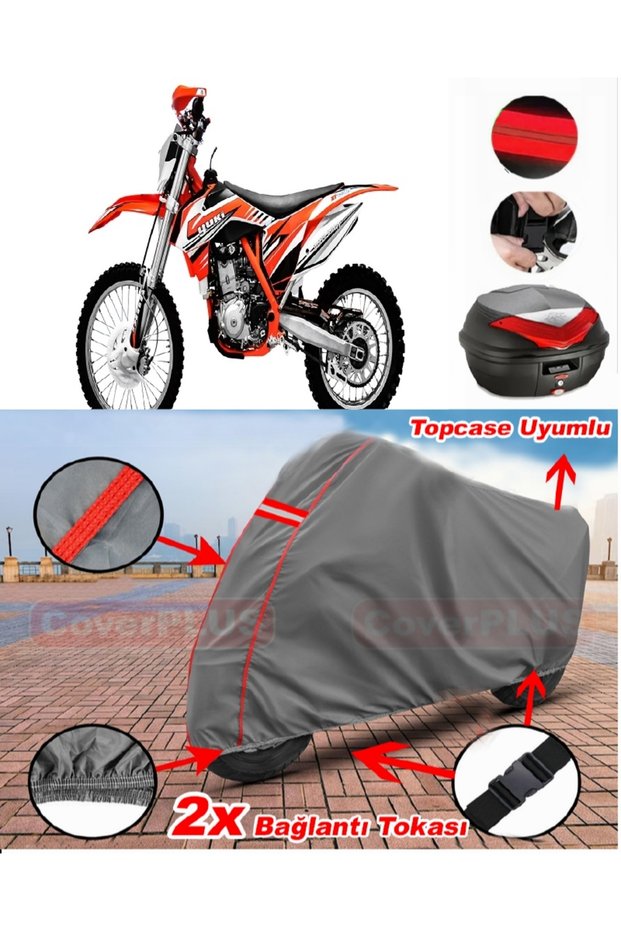 Yuki Dirty Paws Offroad Rear Bag Compatible Motor Tarpaulin Motorcycle Tarpaulin Red Stitched Gray