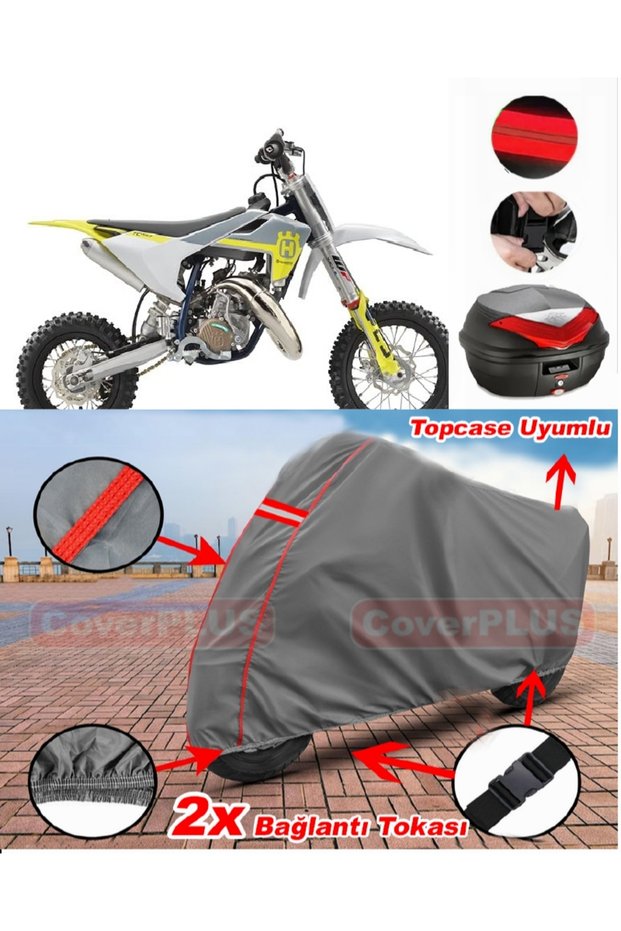 Husqvarna Tc 65 Rear Bag Compatible Motor Tarpaulin Motorcycle Tarpaulin Red Stitched Gray