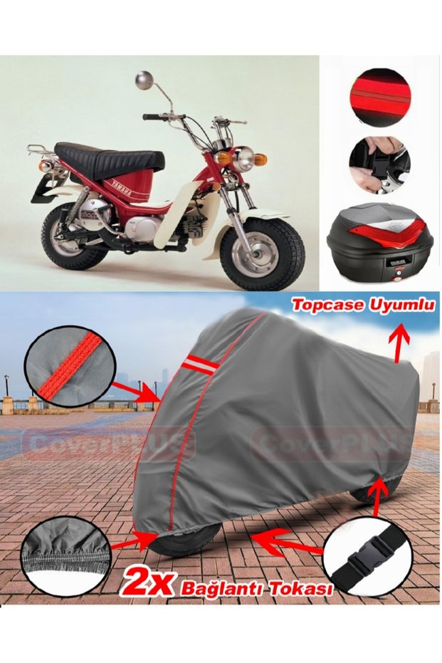 Yamaha lb 70 Chappy Rear Bag Compatible Motor Tarpaulin Motorcycle Tarpaulin Red Stitched Gray