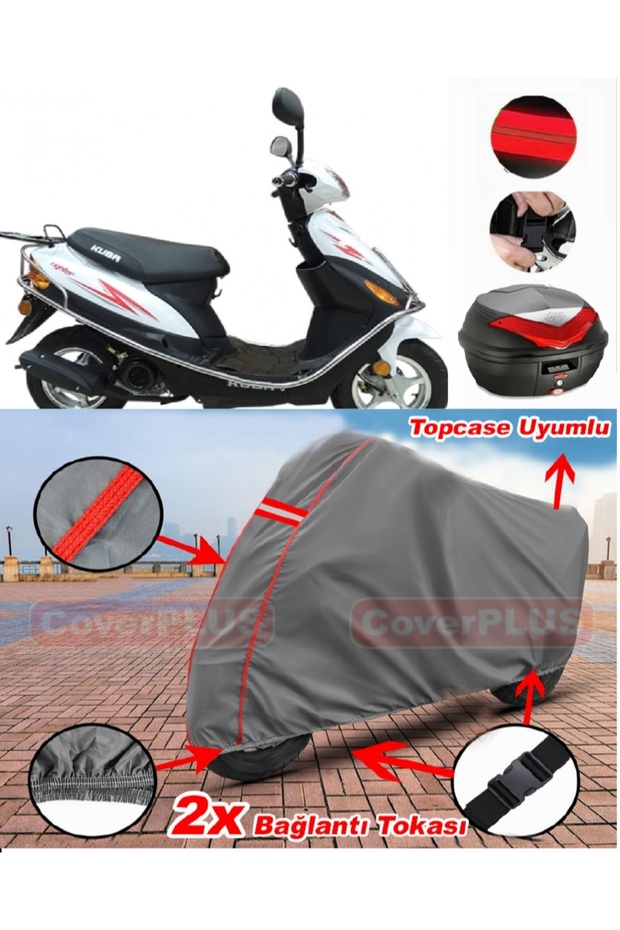 Kuba Fighter 80 Rear Bag Compatible Motor Tarpaulin Motorcycle Tarpaulin Red Stitched Gray