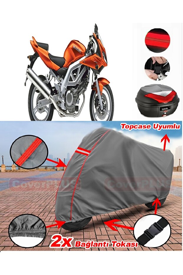 Suzuki Sv650S Rear Case Compatible Motor Tarpaulin Motorcycle Tarpaulin Red Stitched Gray
