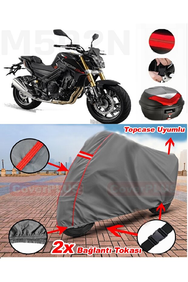 Rks M502N Top Case Compatible Engine Tarpaulin Motorcycle Tarpaulin Red Stitched Gray