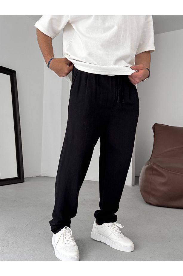 Siyah İnce Regular Pamuk Pantolon YP-5022 - 3