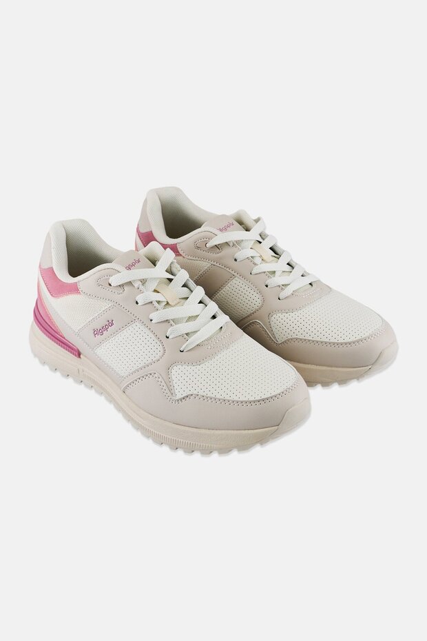 Women Brand Logo Lace Up Casual Shoes, Light Beige