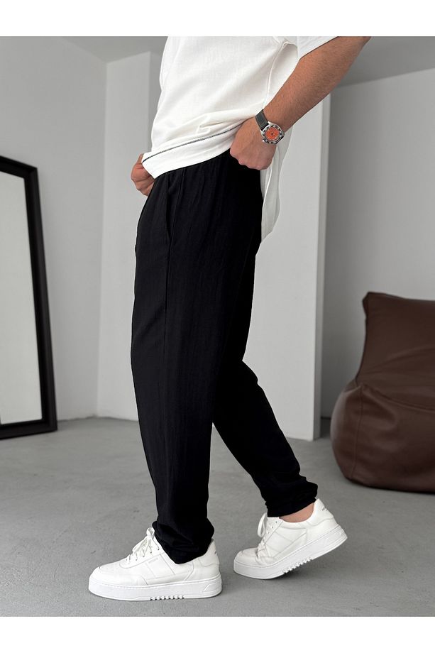 Siyah İnce Regular Pamuk Pantolon YP-5022 - 5