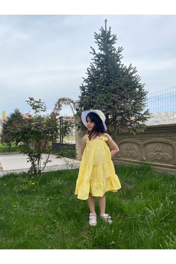 kız çocuk şapka hediyeli askılı elbise - 5
