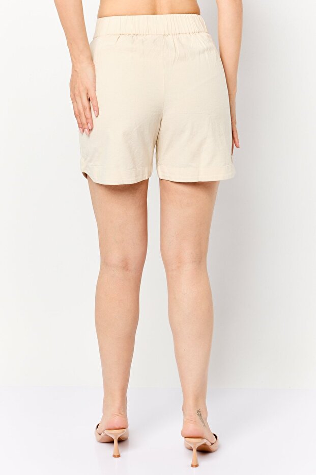 Women Solid Basic Shorts, Beige - 2