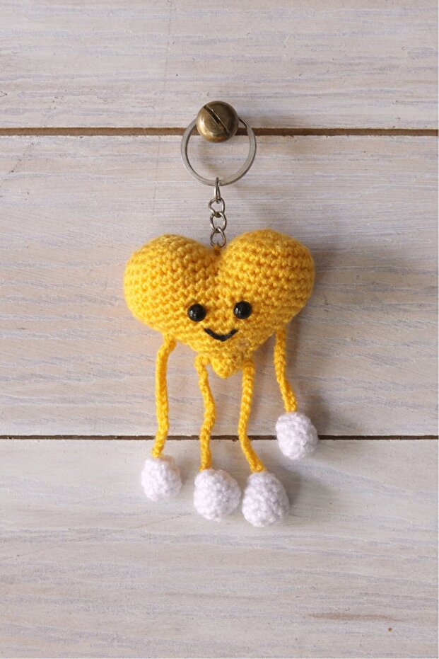 Handmade Yellow Amigurumi Heart Keychain – Bag Ornament & Key Accessory