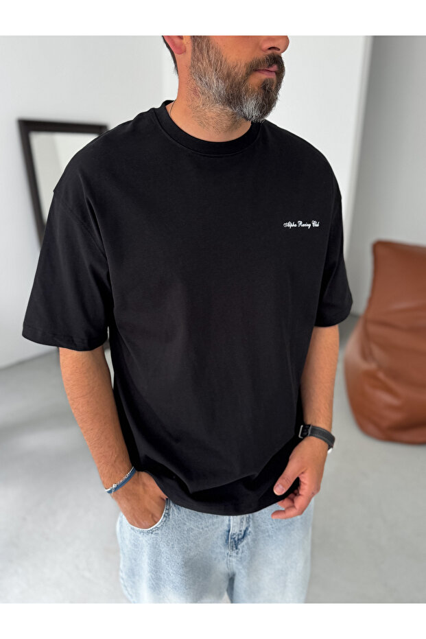 Siyah Alpha Racing Oversize T-Shirt PM-017 - 3