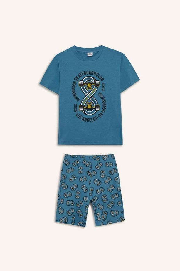 Yeni Sezon Erkek Çocuk Pijama Takımı Baskılı Kısa Kollu Üst Desenli Şort - 8