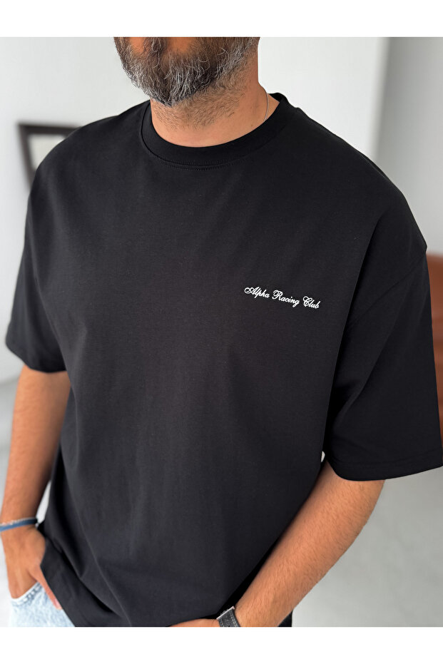 Siyah Alpha Racing Oversize T-Shirt PM-017 - 4