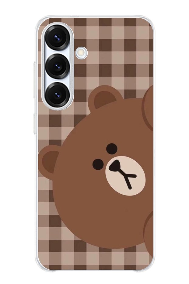 Galaxy S25 Plus Compatible Brown Bear Side Design Transparent Silicone Case