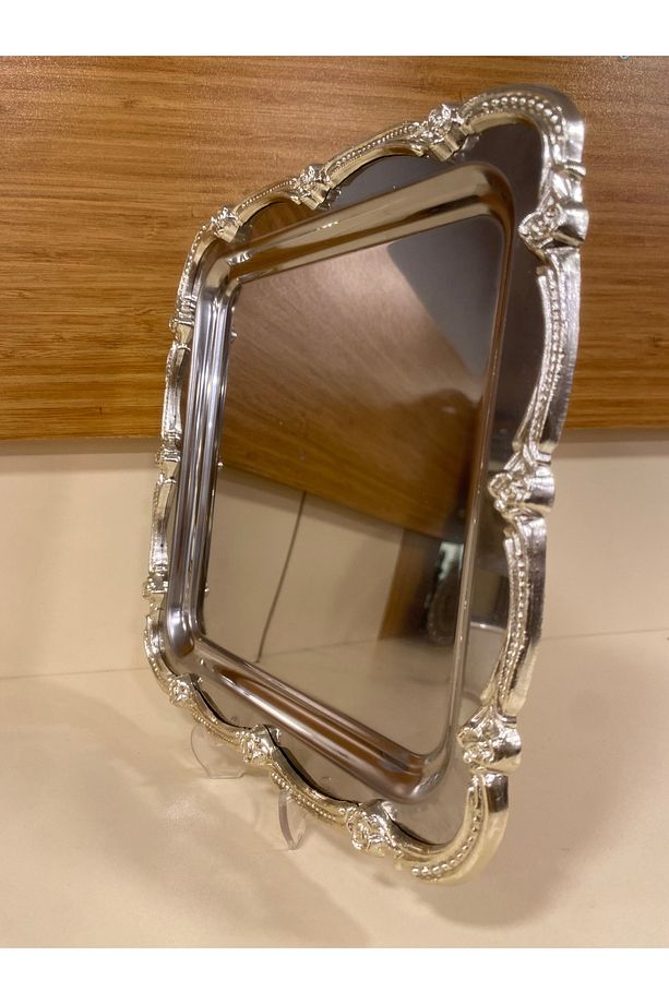 TEPSİ TEK KİŞİLİK KAHVE ÇAY SUNUM KARE GÜMÜŞ 24X24 CM - 4