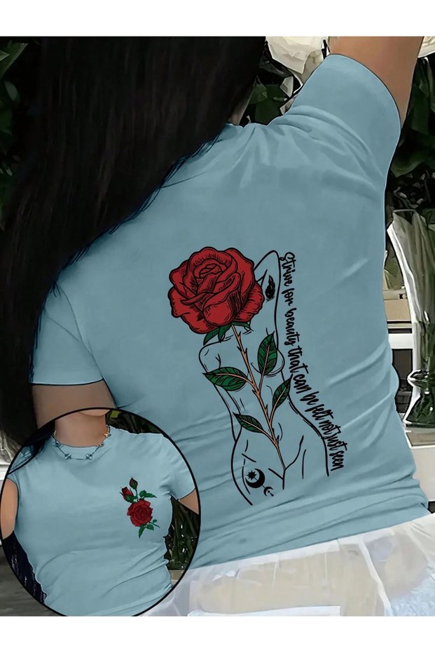 Women's Baby Blue Rose Women's Printed Oversize T-Shirt