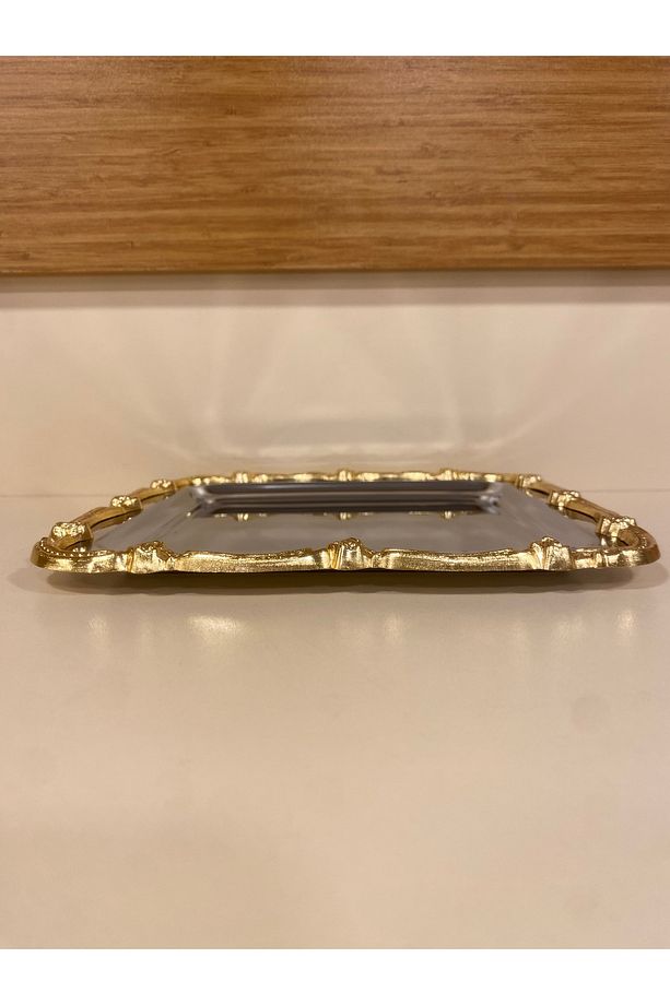 TEPSİ TEK KİŞİLİK KAHVE ÇAY SUNUM KARE GÜMÜŞ ALTIN 24X24 CM - 5